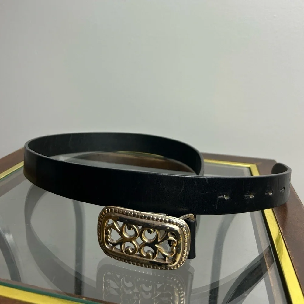 VTG Y2K GAP Belt‎ 30 (34.5”)Women Black Genuine Leather Tooled Buckle Cowgirl